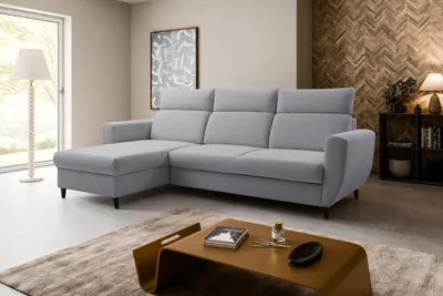Produktbild von Ecksofa TORRO MINI (260 x 170 cm) – LINKE SEITE, moderne verstellbare Kopfstützen, Bettkasten, Schlaffunktion, ENJOY NEW 21 - Grau