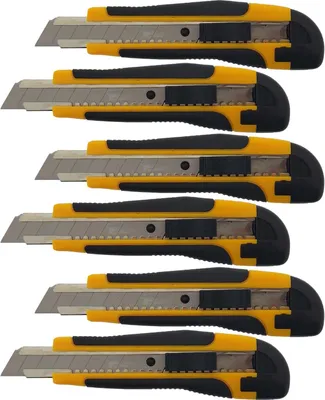 Produktbild von 6 x Profi-Cuttermesser 18mm schwarz/gelb mit Auto-Lock