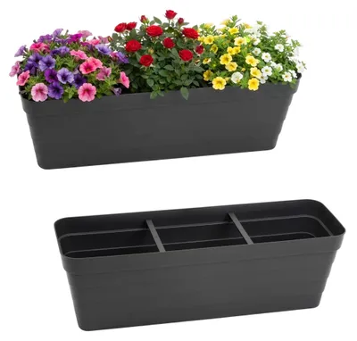 Image de Système d'arrosage pour jardinières de balcon, 60 cm - Lot de 2 - Pots en plastique pour balustrade, de couleur anthracite