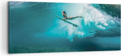 Produktbild von Bild auf Leinwand - Leinwandbild - Einteilig - Surfen Unterwasser Frau - 120x50cm - Wand Bild - Wanddeko - Wandbilder - Leinwanddruck - Bilder - Wanddekoration - Leinwand bilder - AB120x50-4898