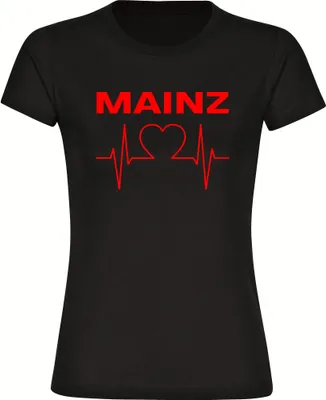 Produktbild von multifanshop Damen T-Shirt - Mainz - Herzschlag, schwarz, Größe S