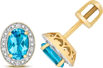 Produktbild von 9 Karat (375) Gold Damen - Diamant Ohrstecker Brillant-Schliff 0.06 Karat mit Topas - 10mm*7mm; TRS14444