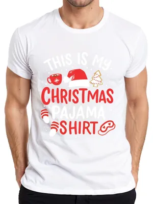 Obrázek produktu pro Toto je moje vánoční pyžamové tričko s vánoční čepicí – Vánoce Xmas Christmas, pánské tričko, bílé, velikost M