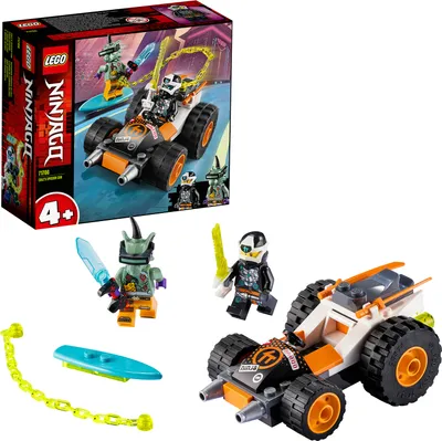 A collage showing a LEGO Ninjago set, including the product box and the assembled toy with minifigures and accessories.