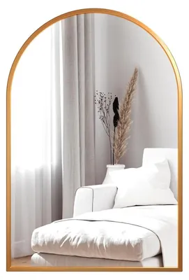 Immagine prodotto di Specchio da parete a forma di arco, alta definizione, 75 x 50 cm, cornice in alluminio dorata