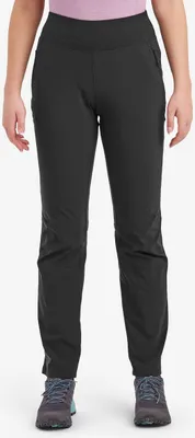 Damen Softshellhose "WOMEN"S TUCANA LITE PANTS REG LEG" von Montane; in Schwarz; mit elastischem Bund und Taschen.