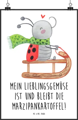 Produktbild von Mr. & Mrs. Panda Bild Smörle Rodeln DIN A0 - Weiß - Geschenk, Weihnachten, Kunstdruck, Posterdruck, Schlittenfahren, drucke, Marzipan, wanddeko, Winter, Wandbild