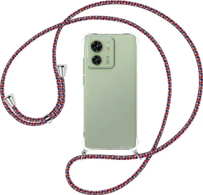 Produktbild von Handykette Backcover-Schutzhülle mit Band (Metall silberfarben) für Motorola Edge 40 5G (6.55'') - silber/blau/rot
