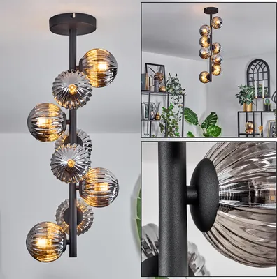 Produktbild von Isorella Deckenlampe aus Metall/Riffelglas in Schwarz/Rauchfarben