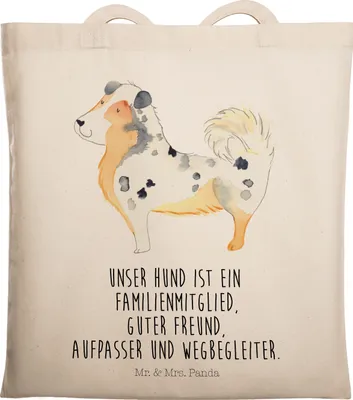 Produktbild von Mr. & Mrs. Panda Tote Bag Hund Australien Shepherd - Transparent - Geschenk, Beutel, Jutebeutel, Schultasche, Sprüche, Tasche, Einkaufstüte, Spruch, Familie