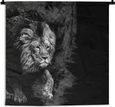 Produktbild von MuchoWow® Wandteppich Wandbehang Löwe - Tiere - Schwarz - Weiß 150x150 cm Tapisserie Dekoration Wandtuch - Wohnaccessoires - Modernes