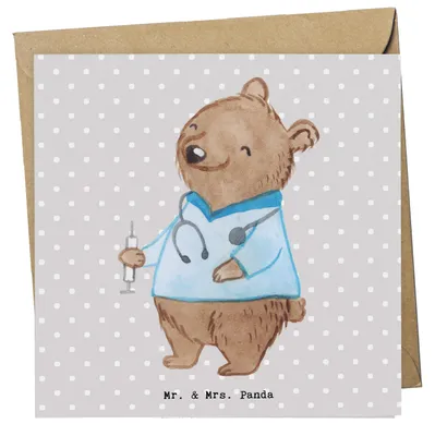 Produktbild von Mr. & Mrs. Panda Grußkarte Anästhesist Herz - Grau Pastell - Geschenk, Glückwunschkarte, Studium, Klappkarte, nach Der OP, faltkarte, doppelkarte, vor, Krankenhaus