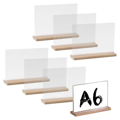 6er Set A6 Acryl-Displayständer mit Holzfuß, doppelseitig