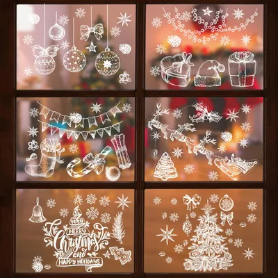 Weihnachtsaufkleber, 127 Stück, Glitzer, 3D, Schneemann, Fensterdeko