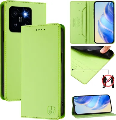 Obrázek produktu pro Kožené pouzdro pro Xiaomi 14 Pro/Xiaomi 14 Pro, flipové pouzdro s přihrádkami na karty, peněženkou a stojánkem Zelený