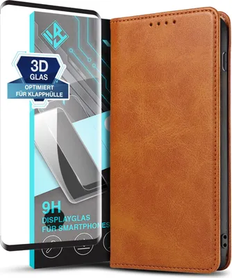 Produktbild von Handyhülle für Samsung Galaxy S10 mit 9H Displayglas Kunstleder Flip Cover Hülle Handytasche Case Kartenfach Farbe: Hellbraun
