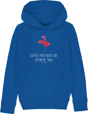 Produktbild von Mr. & Mrs. Panda Kinderpullover Flamingo Yoga 5-6 Jahre (110/116) - Royal Blue - Geschenk, Pullover, Achtsamkeit, Baumwoll-Hoodie, Rosa, Vogel, Sweatshirt, Baum, Yogi