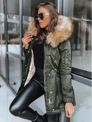 Imagen del producto de Abrigo de invierno para mujer, modelo parka, color verde, talla XS