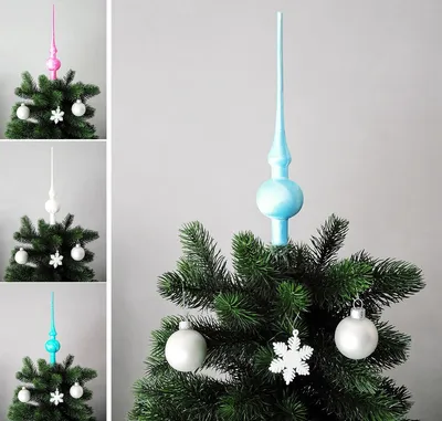 Produktbild von JACK Christbaumspitze Spitze Glas 28cm Eislack Glanz Matt Baumspitze Mundgeblasen Box, Farbe:Himmelblau Eislack