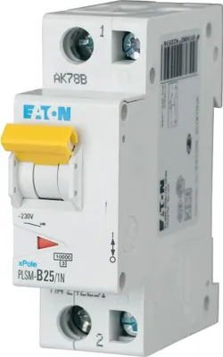 Produktbild von Eaton LS-Schalter 10kA B 25A/1pol+N 1,5TE Eaton PLSM-B25/1N-MW, 1 Stk.