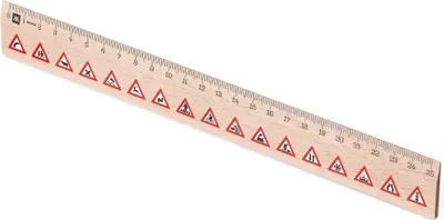 Produktbild von Metrie, Didakt-M07 Holzlineal, bedrucktes Verkehrswarnschilder, 25 cm