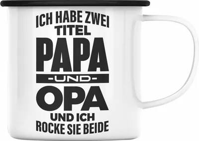Produktbild von Trendation - Papa und Opa Emaille Tasse Geschenk für Opa Weihnachten Geburtstag Lustige Emaille Tasse Bester Opa (Schwarz)
