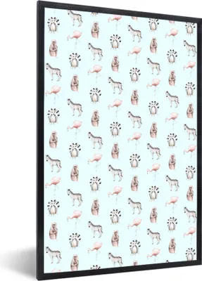 Produktbild von MuchoWow® MuchoWow® Gerahmtes Poster Tiere - Muster - Pastell 20x30 cm - Poster mit zchwarzem Bilderrahmen - Drucken - Bilder Poster im Rahmen