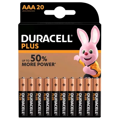 Produktbild von Duracell Plus AAA, Einwegbatterie, AAA, Alkali, 1,5 V, 20 Stück(e), Kupfer, Schwarz