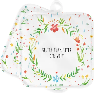 Produktbild von Mr. & Mrs. Panda Topflappen Teamleiter - Geschenk, Gruppenleiter, Set, Leiter, Topfuntersetzer, Kollege, topfhalter, Ruhestand, Kochlappen, Ofenlappen