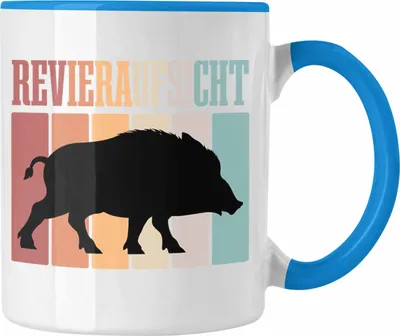Produktbild von Trendation - Revieraufsicht Tasse Geschenk Jäger Wildschwein Geschenkidee für Jäger Lustig (Blau)