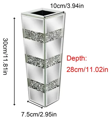 Produktbild von Spiegelvase mit Crush-Diamant - Dekorative Glas Tischvase Modell C Desktop - Moderne Kristall Bodenvase für Pampasgras und Kunstblumen - Silber
