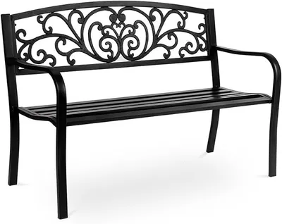 Imagen del producto de Banco de jardín de metal, banco de hierro con capacidad para 2-3 personas. Banco resistente a la intemperie, de estilo retro en color . Ideal para jardines, balcones y terrazas