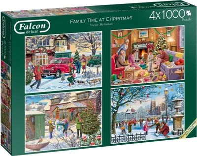 Produktbild von Falcon de luxe Family Time at Christmas 4x 1000 Teile, 1000 Stück(e), Weihnachten, 12 Jahr(e)