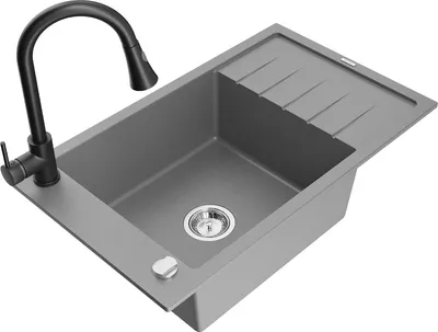 Produktbild von Mexen Elias 1 Becken-Granitspüle mit Abtropffläche und Mischbatterie Elia, Grau - 6511-71-670101-70