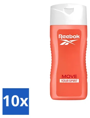 Immagine prodotto di 10 flaconi di gel doccia Reebok Move Your Spirit, profumo di melograno e agrumi, capacità 400 ml, confezione  da 10 pezzi