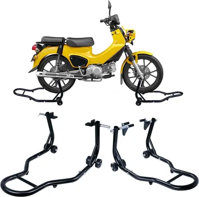 Produktbild von QEENTOE 2 Stück Motorradständer mit Rollen Motorrad Montageständer, zum Aufbocken Transportständer Belastbar bis 250 kg pro Ständer, Schwarz