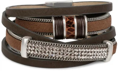Produktbild von styleBREAKER Damen Wickelarmband Strass Gliederkette Magnet, Dunkelbraun