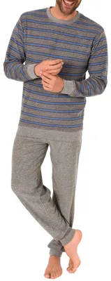 Produktbild von Herren Frottee Pyjama mit Bündchen Schlafanzug in lässiger Streifenoptik - 291 101 13 845 ; grau-melange , 52