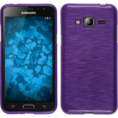 Produktbild von PhoneNatic Case kompatibel mit Samsung Galaxy J3 - lila Silikon Hülle brushed + 2 Schutzfolien