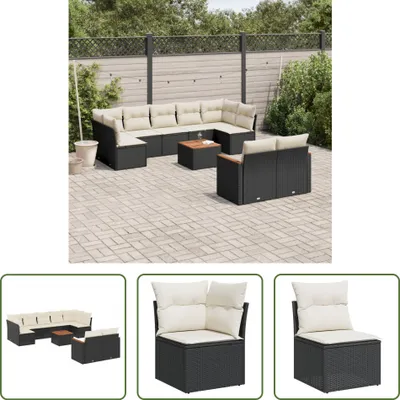 Produktbild von The Living Store 10-tlg. Garten-Sofagarnitur mit Kissen Schwarz Poly Rattan