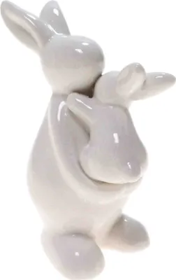 Produktbild von Hase Figur Mutter + Kind 12x8,5x5cm Keramik Porzellan weiß Ostern Frühlingsdeko, Menge:1 St.