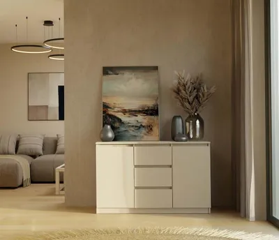 Immagine prodotto di Cassettiera ampia con cassetti e ante ELBE - cashmere