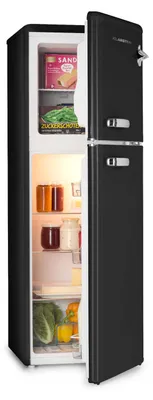 Produktbild von Klarstein Audrey Retro – Retro-Kühl-/Gefrierkombination, Kühl- und Gefrierschrank, Kühlschrank, stufenlos einstellbare Kühlleistung, Innenbeleuchtung, 41 dB Betriebsgeräusch, Schwarz
