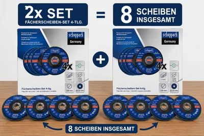 Produktbild von Scheppach Fächerscheiben-Set – 8 x Fächerscheiben 2x NK40, 2x ZK40, 2x ZK80, 2x ZK120, 125mm, 22,23mm Für Winkelschleifer