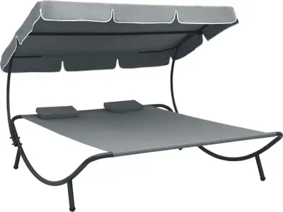 Produktbild von Sonnenliege mit Sonnendach und Kissen Grau
