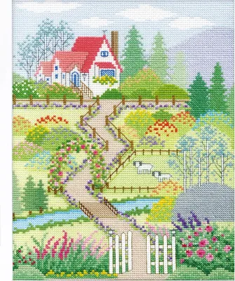 Obrázok produktu pre Súprava na vyšívanie krížikom "Dom v kvetinovej záhrade", počítaný vzor, 29,5x23,4cm