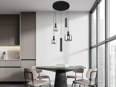 Produktbild von LED Cluster Pendelleuchte modern 5-flammig Lampenschirme Glas Treppenhaus, Ø40cm