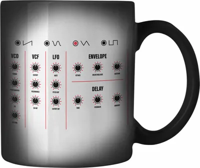Produktbild von Trendation - Synthesizer DJ Geschenk Farbwechsel Zauber-Tasse Musik Techno Nerd Analog Musiker Modular Geschenkidee (Schwarz)
