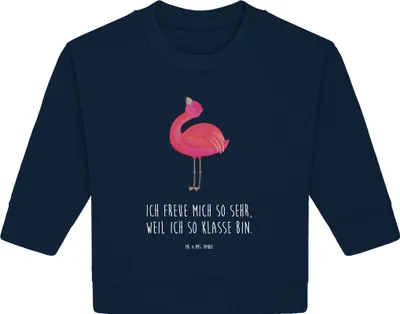 Produktbild von Mr. & Mrs. Panda Organic Baby Pullover Flamingo Stolz 12. - 18. Monat - French Navy - Geschenk, Bullover, Freundin, Mama, Rosa