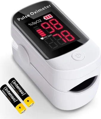 Produktbild von Pulsoxymeter Finger Puls Oximeter OLED Messgerät Sauerstoff Blut Sauerstoffsättigung SpO2 Pulsoximeter Inklusive Trageschlaufe und Batterien Fingerpulsoximeter